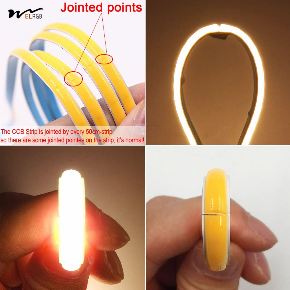 Super Bright 5mm COB LED Strip 12V Red Color RA 90 High CRI LED Tape Light Cuttable Flexible 16.4FT