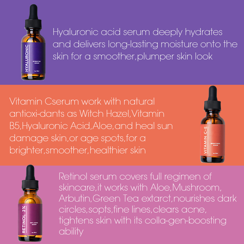 Private Label Korean High Quality Whitening Organic Natural Brightening Vitamin C E Collagen Face Anti Aging Serum Set