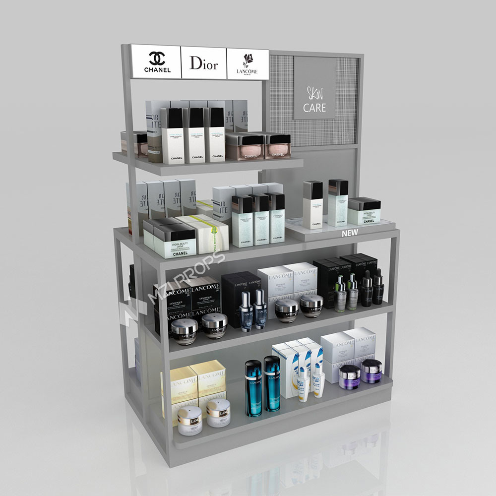 GDR11-ZD01-E Cosmetics Retail Display with LED Light Strips and Gray Glass for Retail Stores