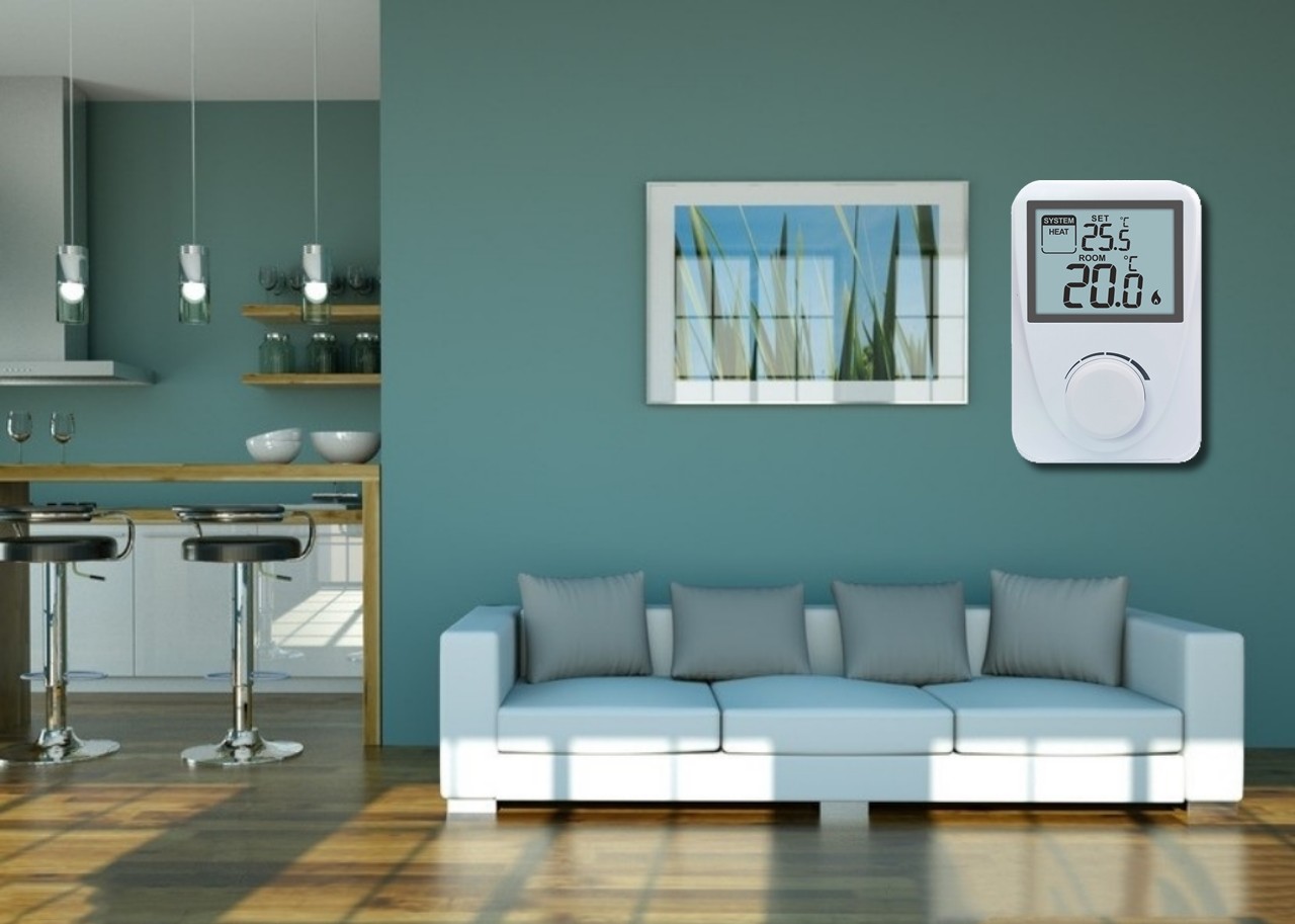 ABS Material Wired Digital White Thermostat For Heating And Cooling CE RoHS