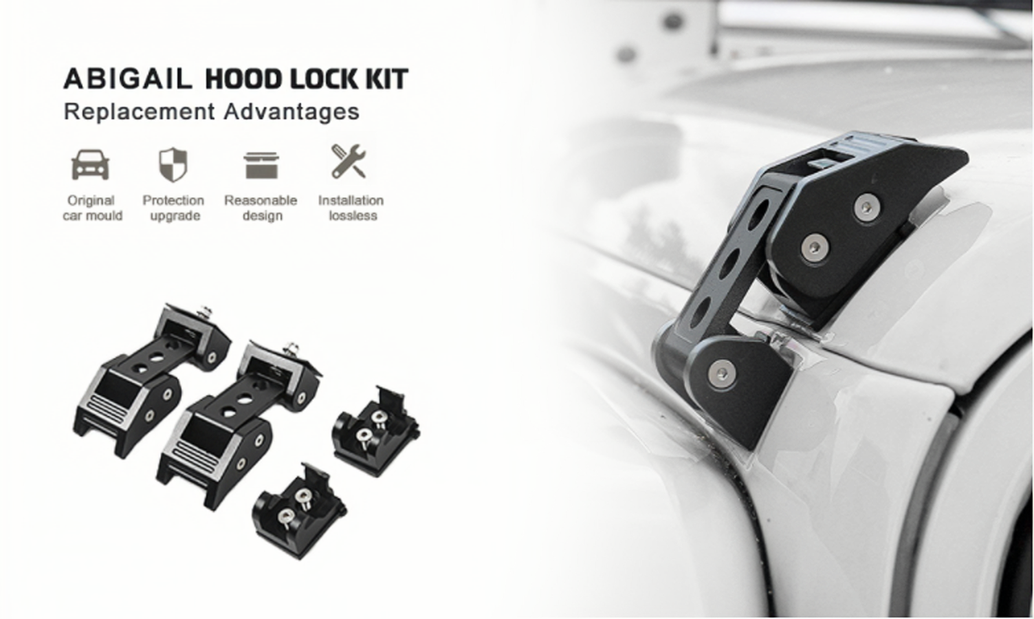 Stainless Black Lock Car Accessories Steel Locking Hood Latch Catch Kit For Jeep Wrangler JK
