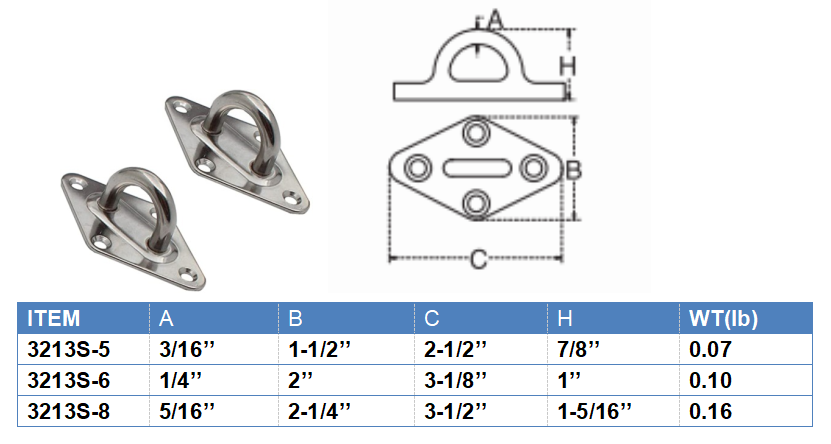 Marine Rigging Hardware Stainless Steel 304 Diamond Eye Plate High Strength