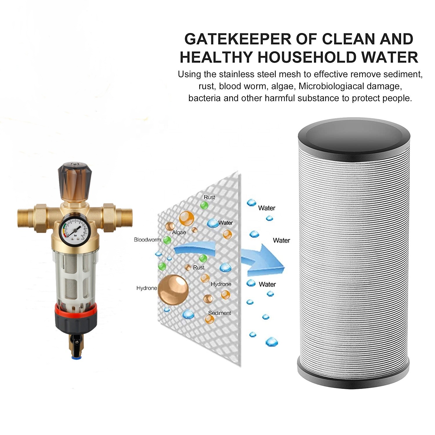 Home In Line Brass Pre Filter Sediment Sand Pipeline Water Filter