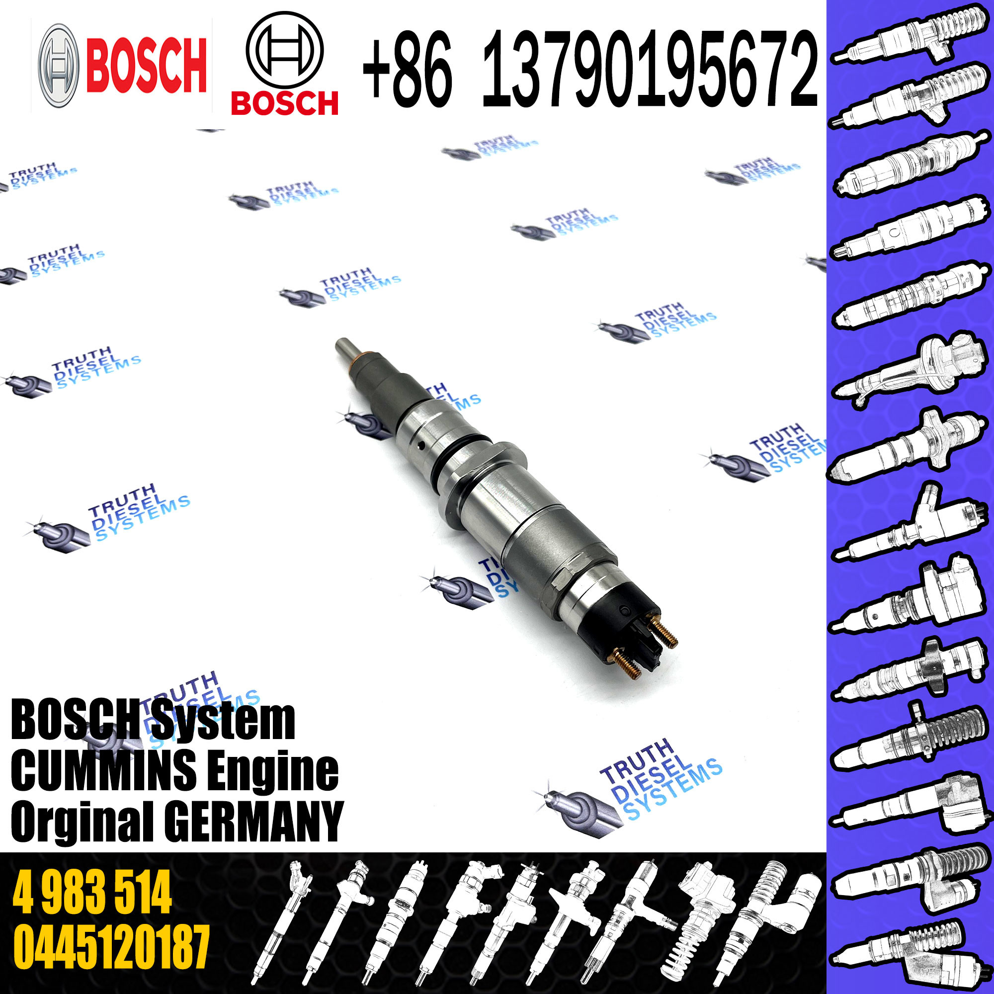 Original Diesel Engine Fuel Injector 0445120187 5256034 4983514 68210512AA 0986435573 F00E200419