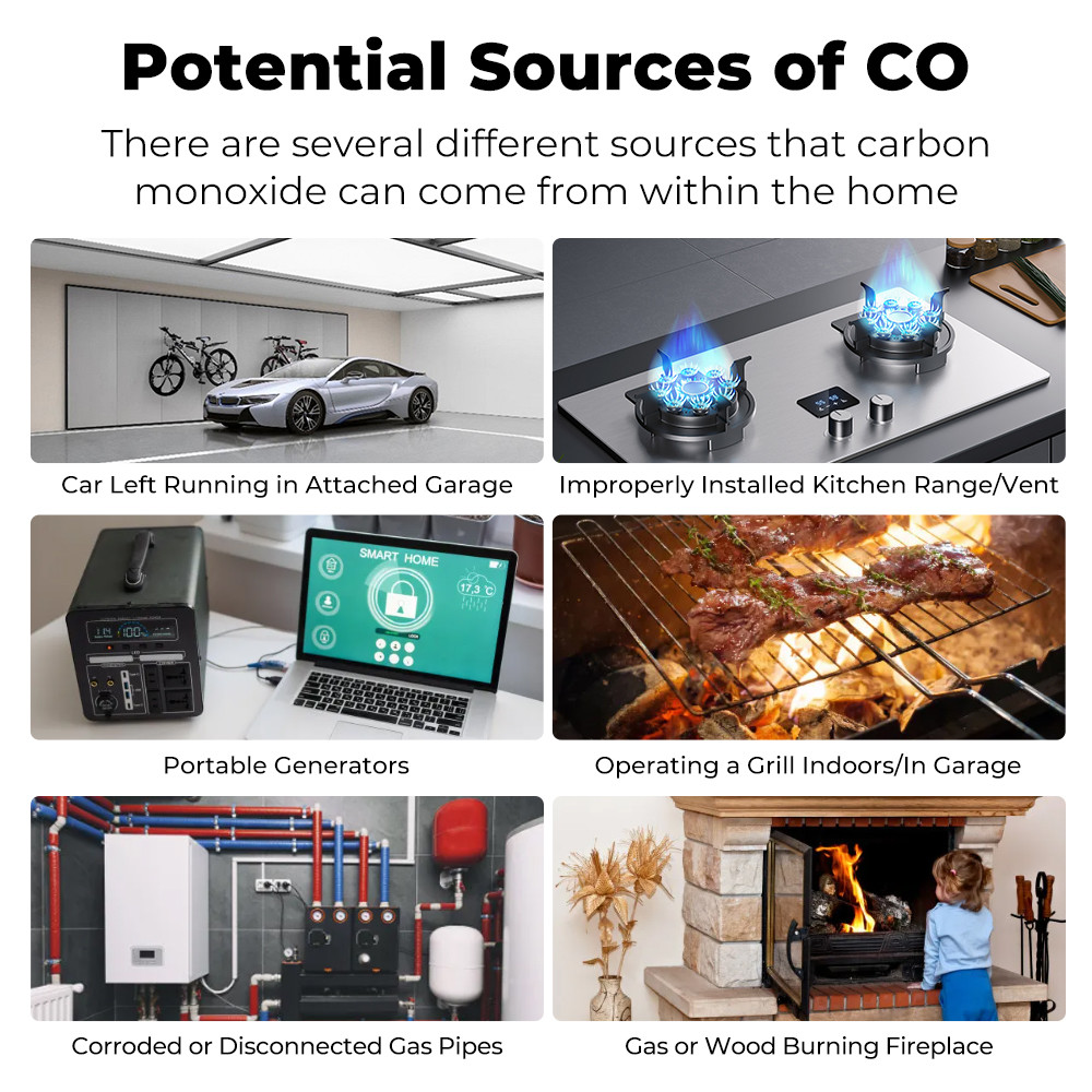 Tuya Wifi Carbon Monoxide Detector Smart Air Quality Monitor CO Sound Light Alarm Detector LCD Digital Display Home Air Quality Tester