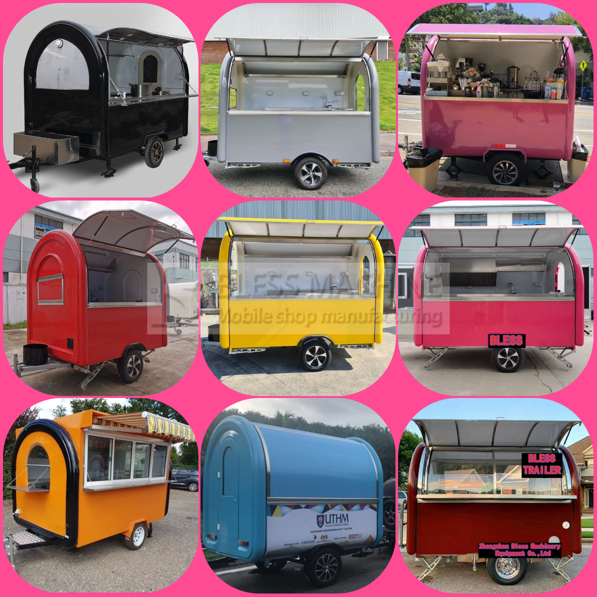 Multipurpose Mobile Fast Food Snack Alcohol Beverage Ice Cream Trailer Cart for Bakery