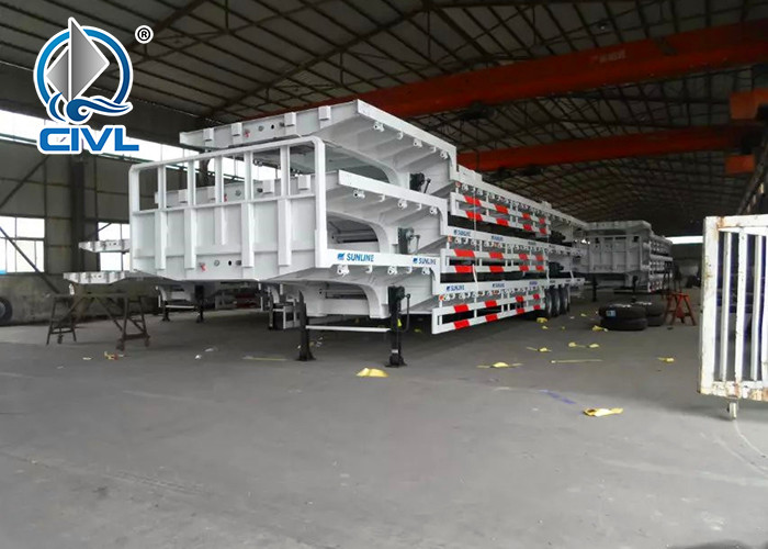 4 Axles Flatbed Manual Semi Trailer Trucks with Four Double Air Chamber
