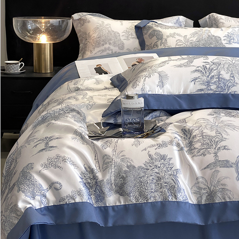 Luxury Washed Cotton Silk Embroidery 4 Pcs Bedding Set for King Size Comforter Set