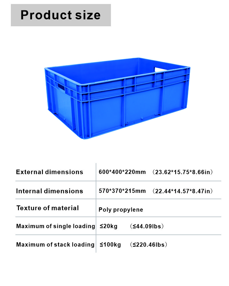 Solid Box Style 600*400*300mm Plastic Crate for Easy Nestable and Stackable Storage