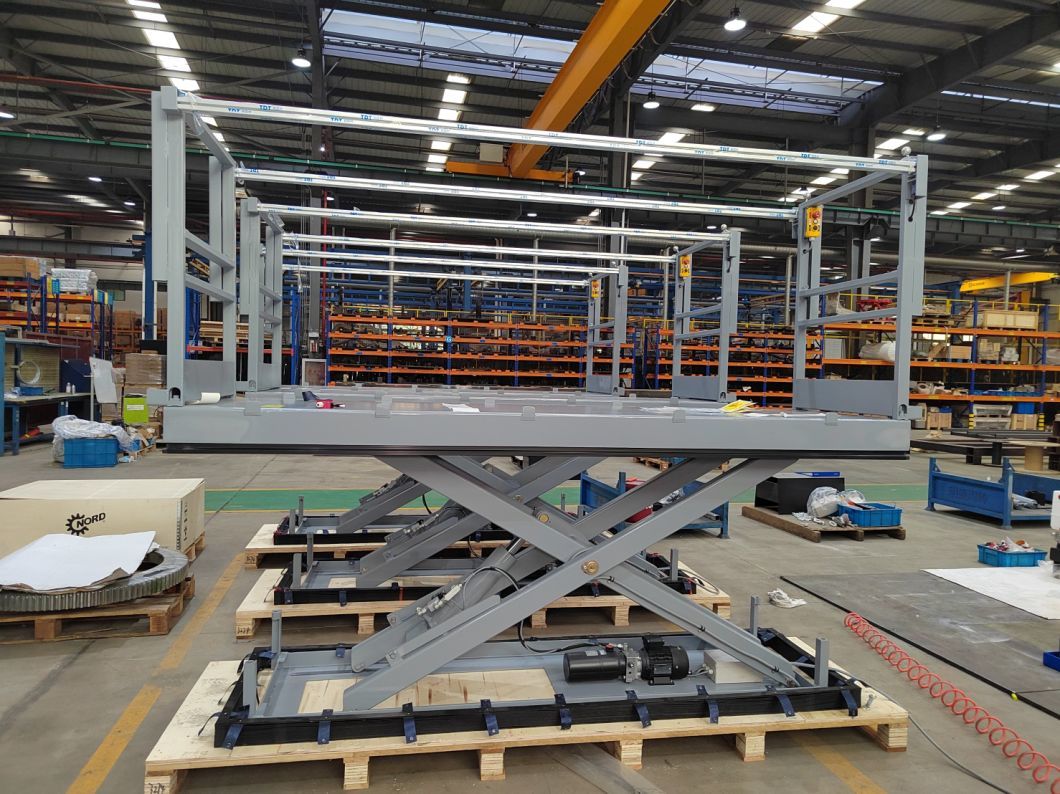Hydraulic Electric Lift Table Powered Stationary Scissor Lifts with Handrail and Chain and Bellow