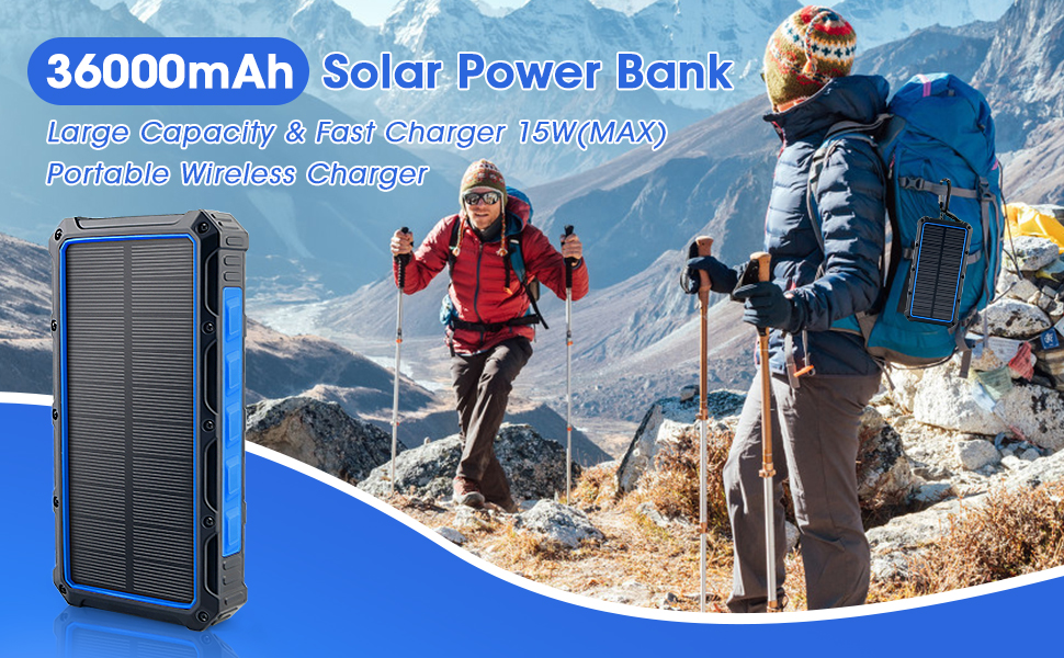 30000mAh Solar Charger Power Bank 36000mah Solar Power Bank 133.2W Wireless Charging