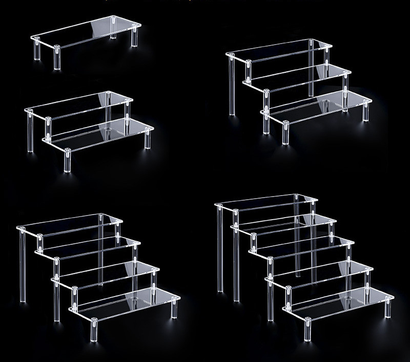 Clear Acrylic Display Stand Plexiglas Storage Shelf Ladder-shaped For Desktop
