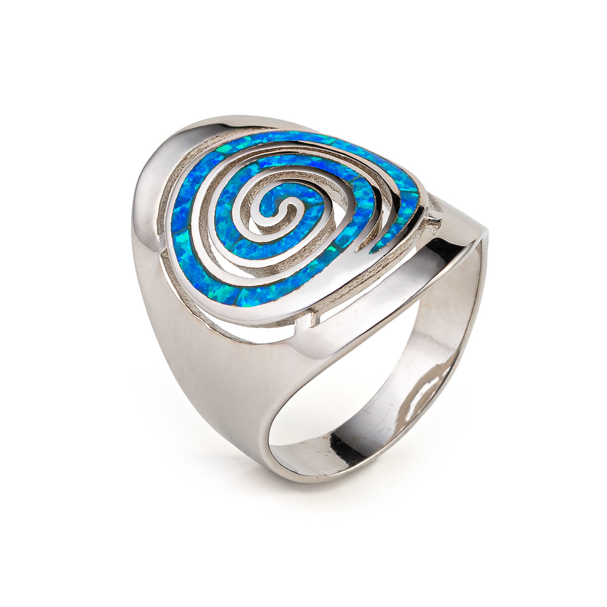 925 With Sterling Silver Greek Key Blue Meander Opal Spiral Engagement Earrings For Women