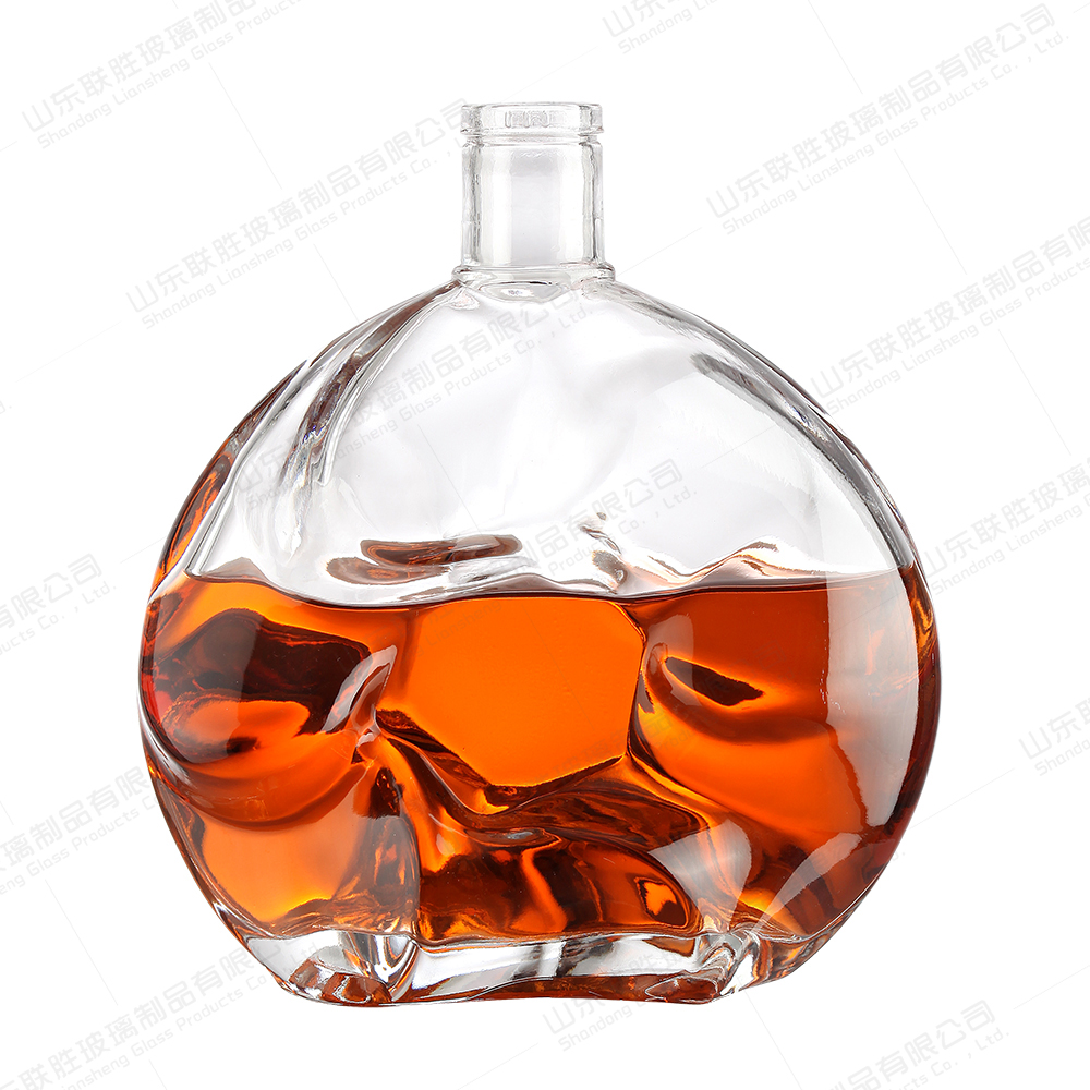 Custom Transparent Round Empty Vodka Brandy Gin Rum Liquor Spirit Glass Bottle With Screw Cap Cork