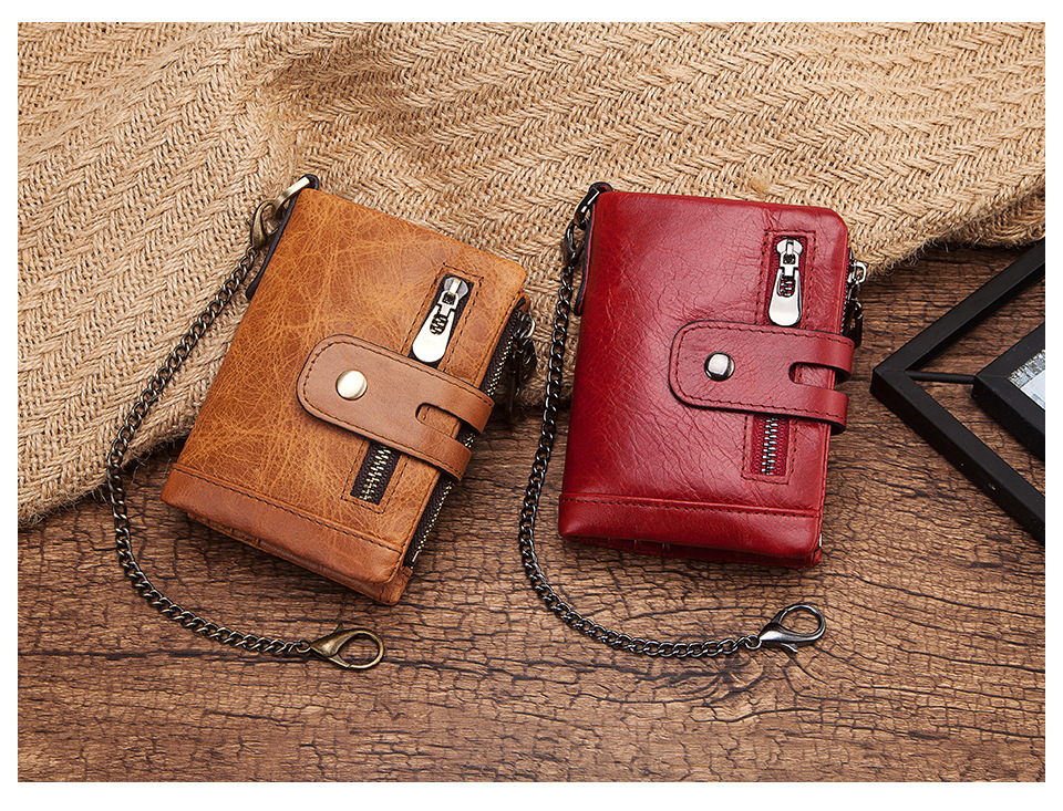 Business Design Style Genuine Cowhide Leather RFID Mini Wallet for Mobile Phone Cases