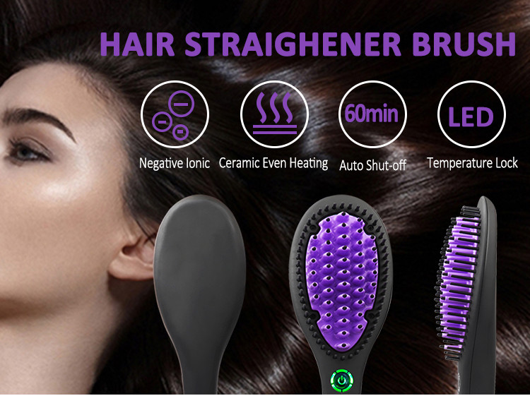 Anion Hair Straightener Brush Comb 110-240V With Rubber Handle