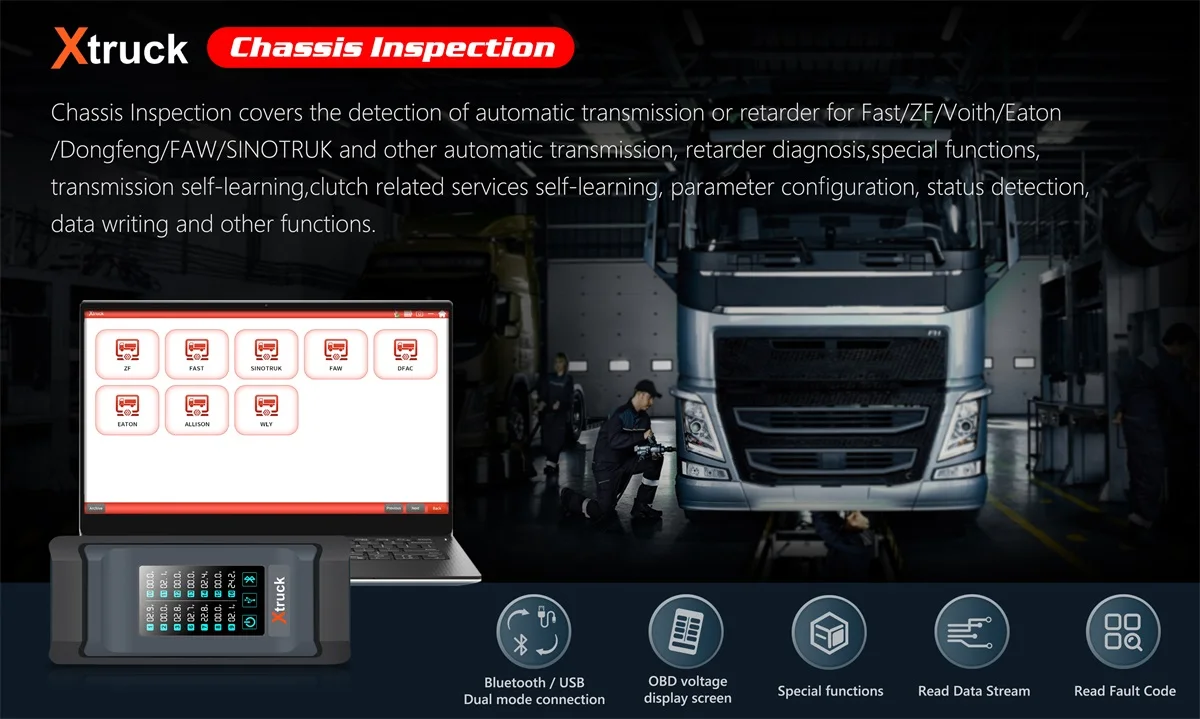 Xtruck FAST SINOTRUCK Voith Faw Trailer truck diagnostic Chassis Inspection tool ZF gearbox transmission Testman +CF53