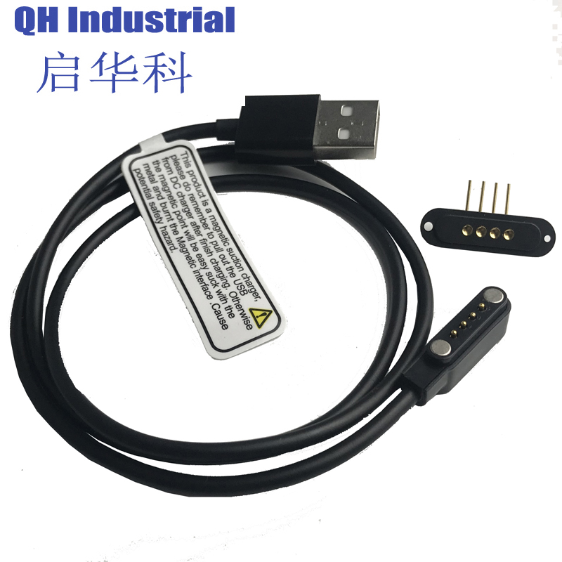 4Pin 2.54mm Pitch I Shape Precision Amphenol Connector magnetic spring loaded Magnetic Pogo Pin Charger Cable Connector