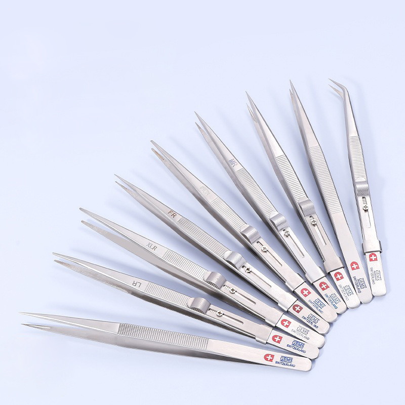 Stainless Steel Jewelry Tools Lockable Pointed Elbow Anti Slip Tweezers