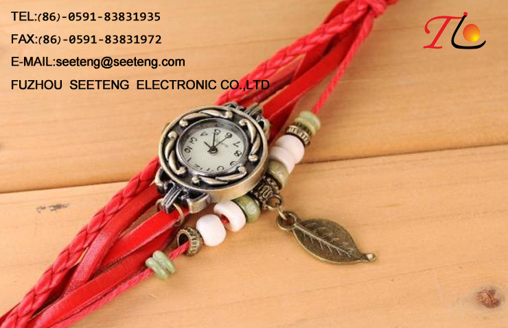 Elegant design wrist watch with colorful pu leather strap silver and golden alloy case for ladies