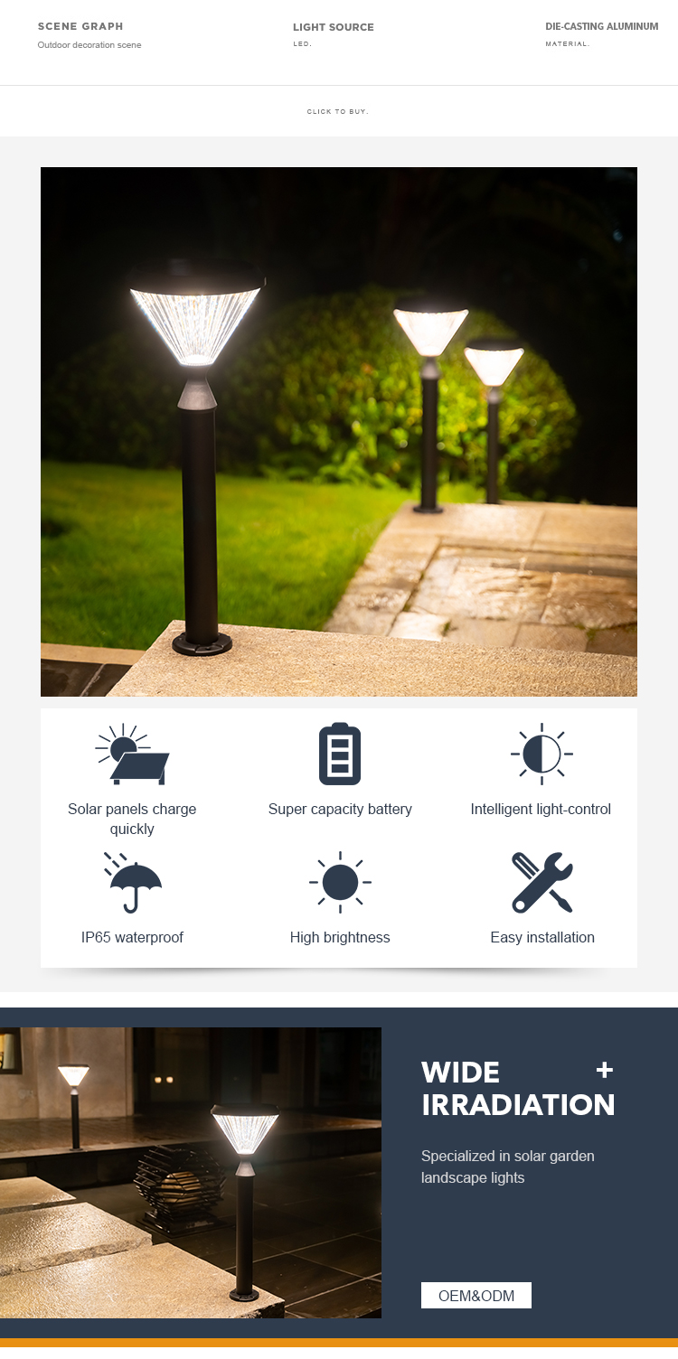 Durable LED Solar Pathway Lights For Yard Landscape Decoration 3000k 6000k