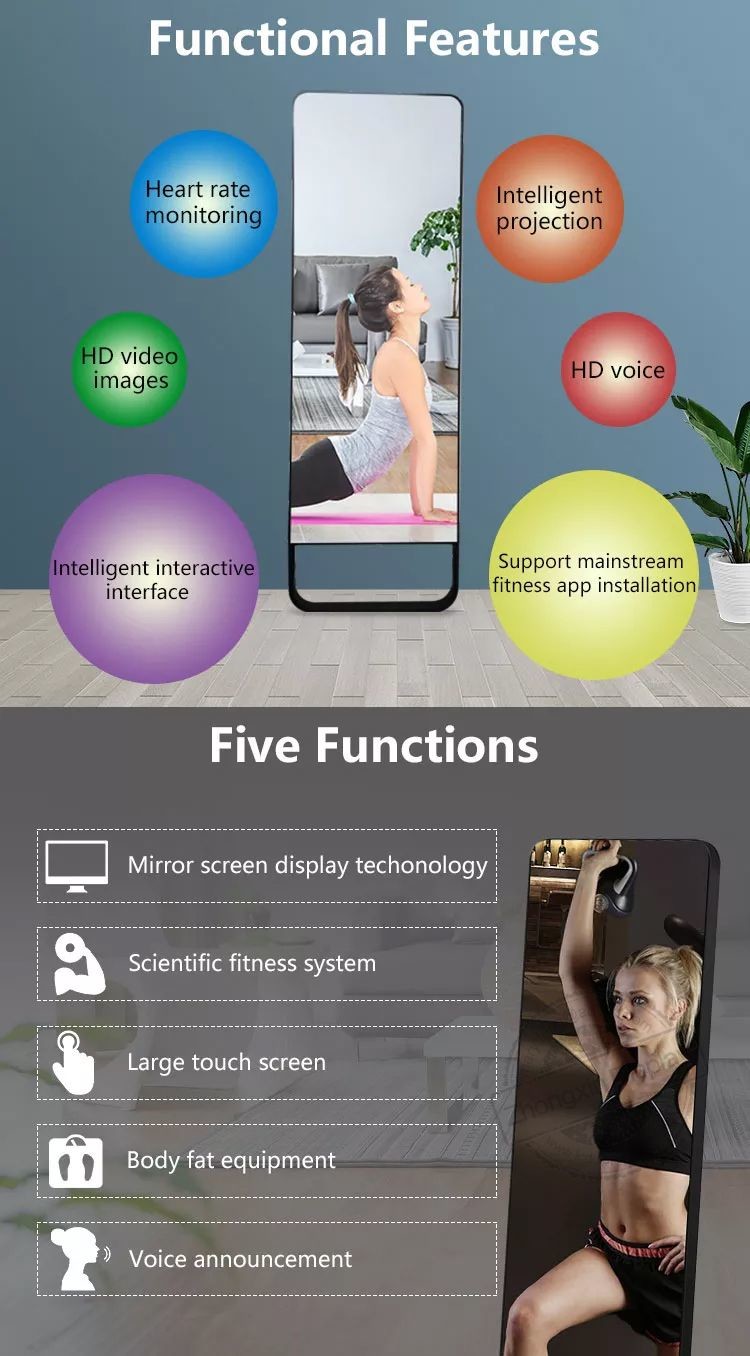 65" Interactive Fitness Touch Screen Workout Mirror LCD Display With Virtual Trainer