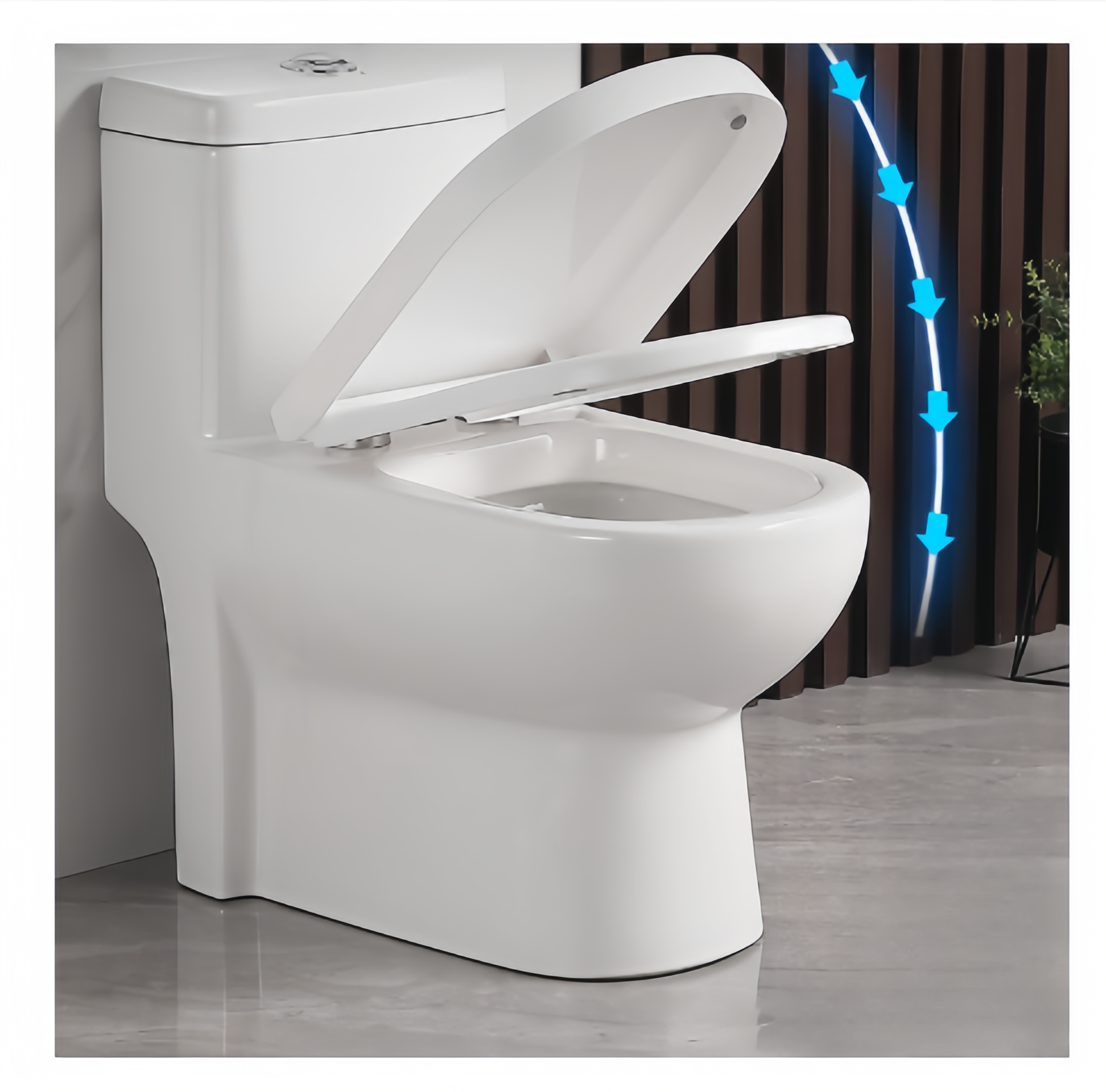 Slowly Toilet Seat Cover and Dual-Flush Water Closet for Modern White Color Bathroom