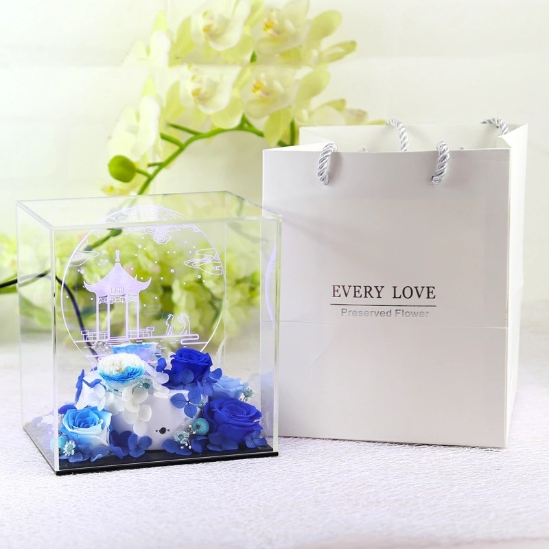 Forever Real Rose Everlasting Flower Preserved Fresh Flower Live Enchanted Rose in Glass Dome Cover with Gift Box Bag