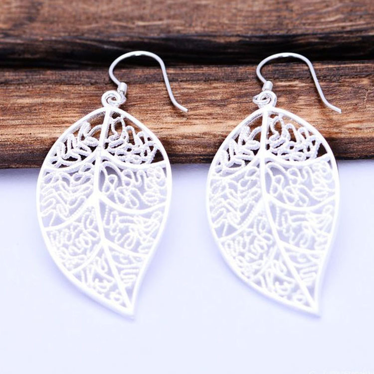 Sterling 925 Silver Leaves Design Dangle Earrings (XH057216W)