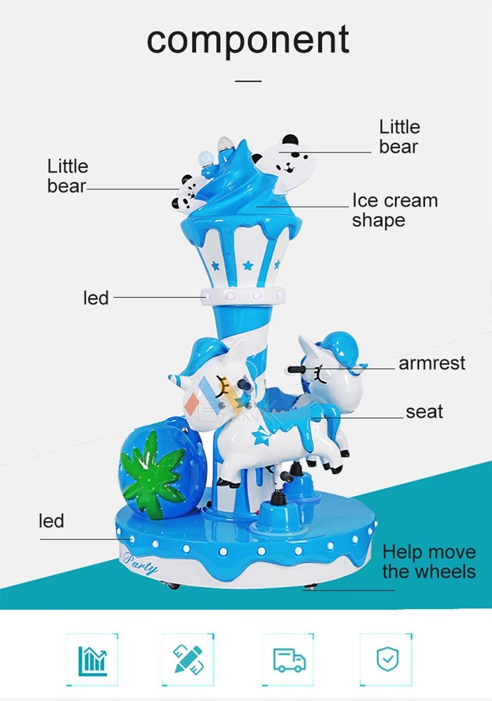 200W Kiddy Ride Machine Ice Cream Carousel Playground Equipment For Three People