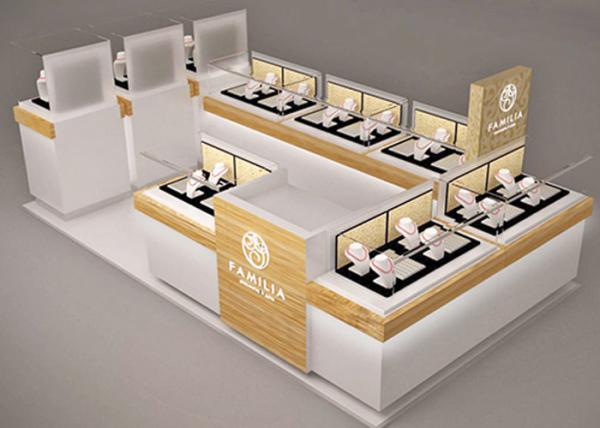Small Space Retail Shopping Mall Kiosk / Jewellery Display Cabinets Stable