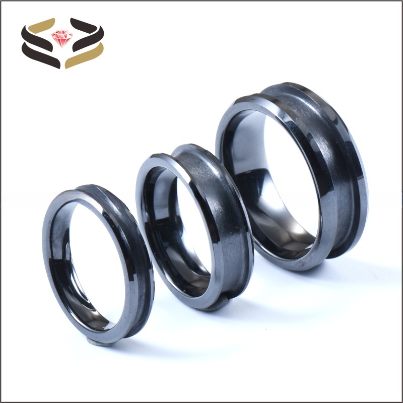 Men'S Women'S Black Wedding Ceramic Rings 4mm 6mm 8mm With Customizable Inlay