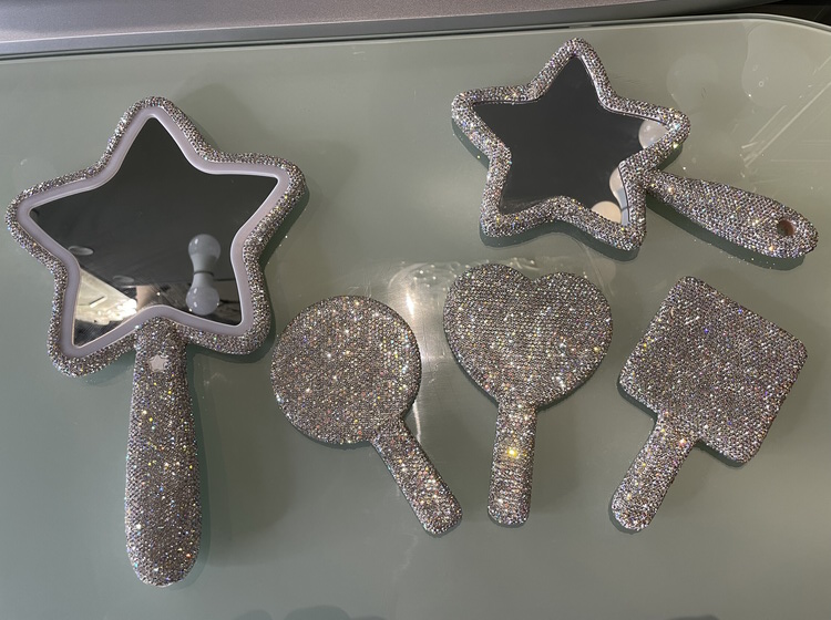 Rhinestone Heart Travel Portable Vanity Mirror Makeup Light Up For Makeup