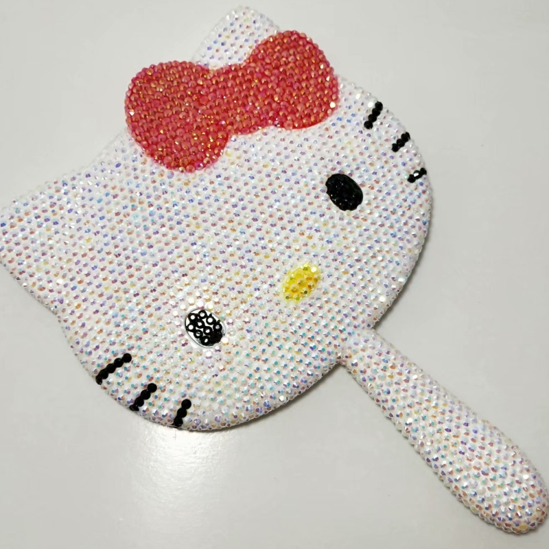 High Grade Shining Rhinestone Handhold Mirror for Girl Makeup in Morden Design Style