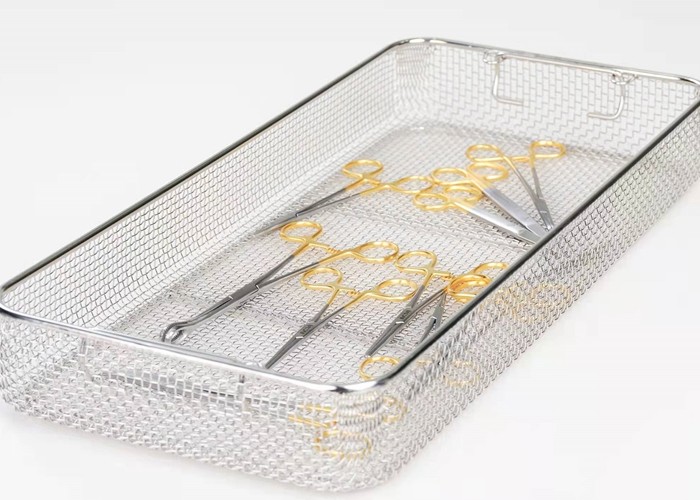 High Temperature Wire Mesh Storage Basket Sterilization Medical Disinfection Rectangular
