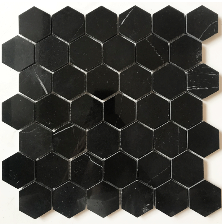 Hexagon Inlay Bianco Carrara White Grey Cream Broken Wood Marble Onyx Waterjet Floor Tiles