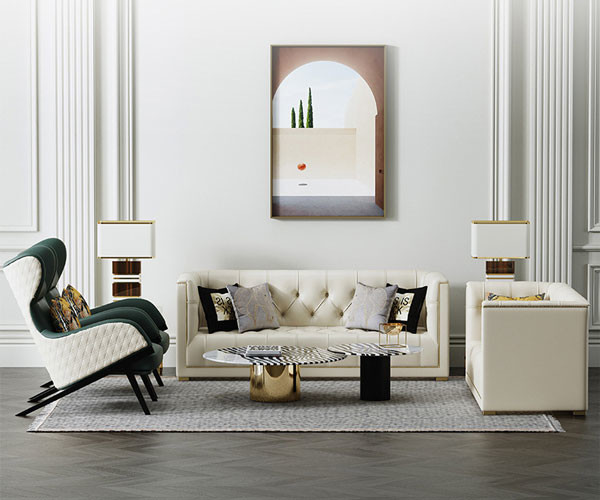 3 Piece White Living Room Sectional Sofa Sleeper Nordic Genuine Leather Villas Home