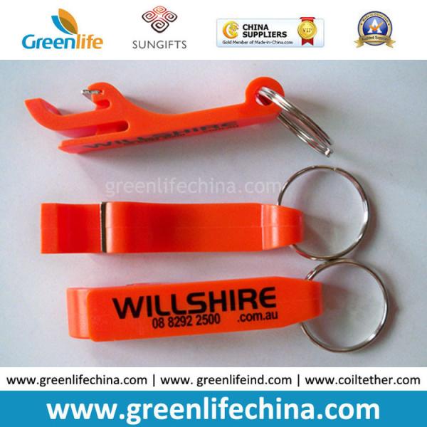 Orange Bottle Opener w/Black Logo Printing Attached Split Key Ring Holder as