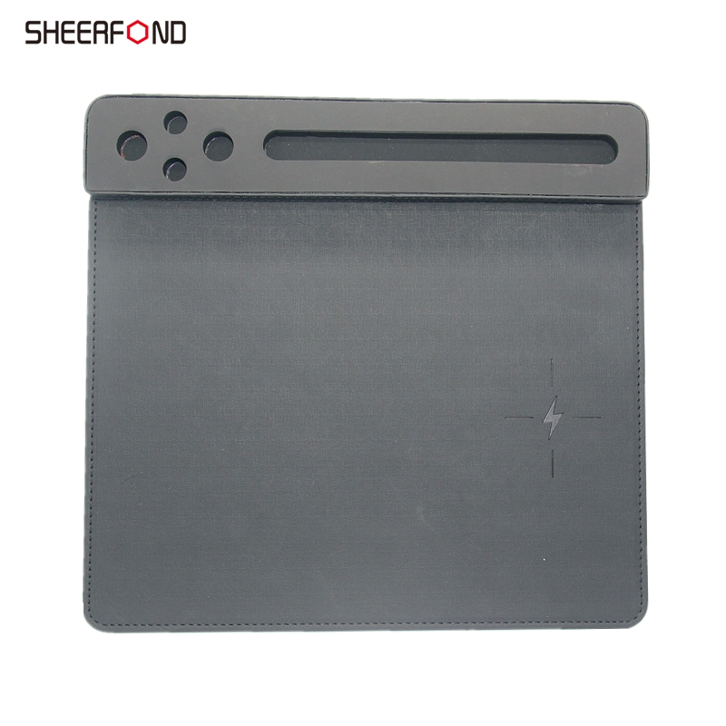 Multifunctional 10w Wireless Charging Mouse Pad PU Leather Portable Storage