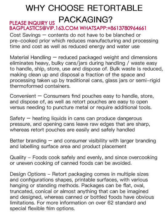 Retort Sealable Aluminum Foil Mylar Bag Open Top Packing Bulk Food Storage Retort Pouch
