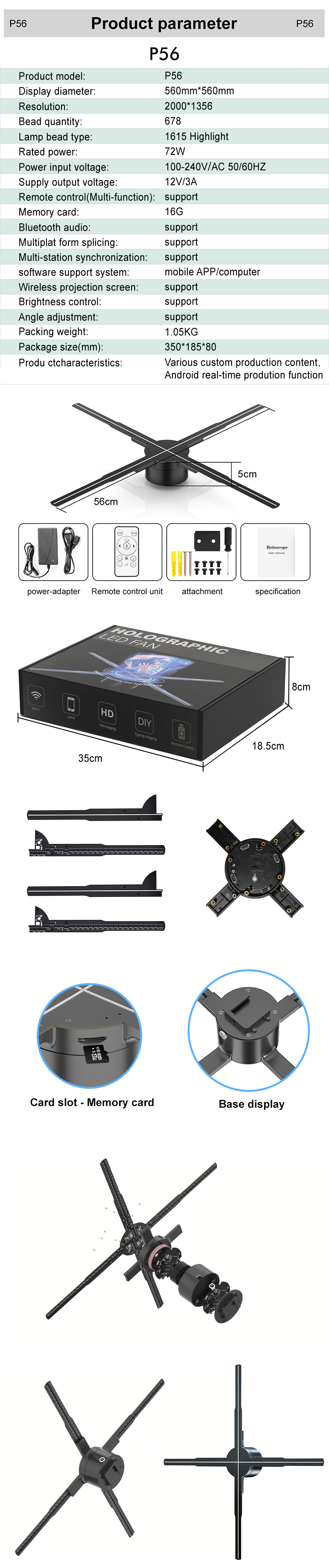 Holographic Fans 56CM Advertising LED Light Display for Indoor 3D LED Advertising Screen