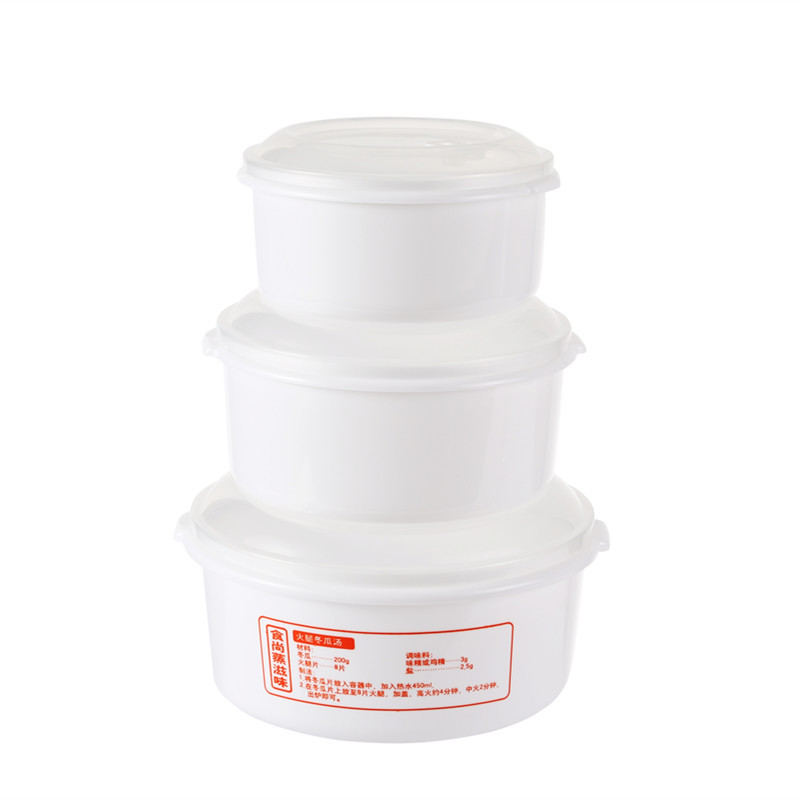 Round Plastic Lunch Microwave Soup Pot Bowl Crisper With Lid