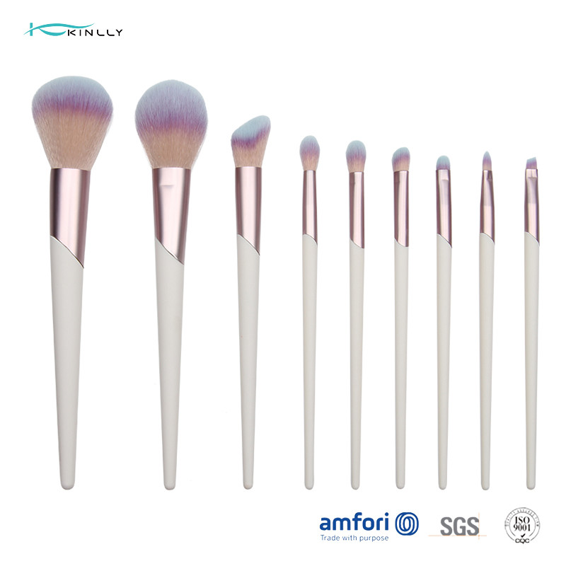 White 9PCS 100% Vegan Makeup Brushes Travel Kit