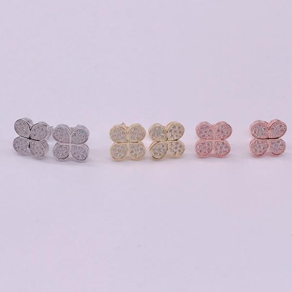 New Arrival Cute Brass Jewelry Earring Party Gift Fashion Crystal Four Leaf