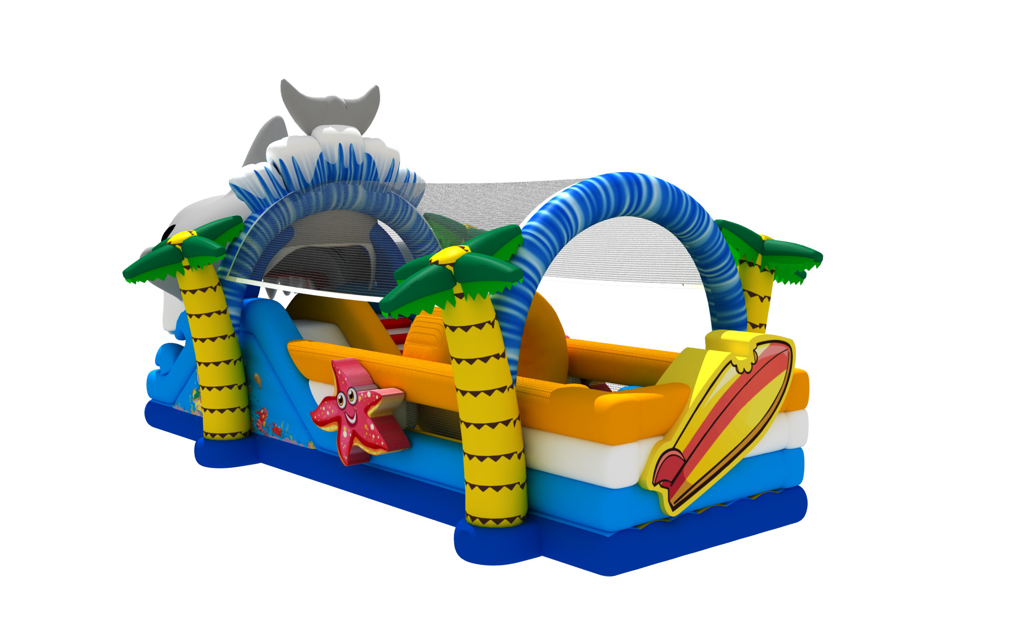 Shark Themed Inflatable Obstacle Courses Indoor Bounce House For Kids