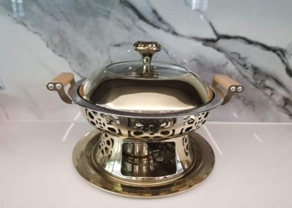 Round Handle Stainless Steel Chafing Dish Wooden Heat Resistant For Sliver