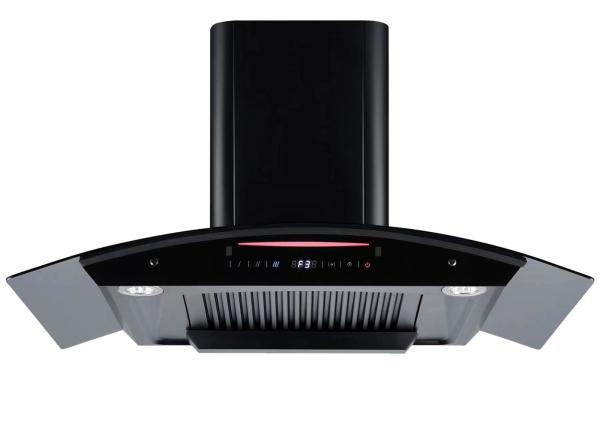 Modern Wall Mount Glass Chimney Hood with LED Lighting Aluminium or Baffle