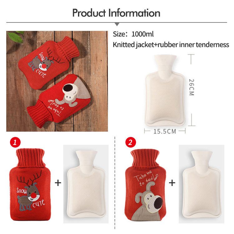 Knitted Jacket Rubber Hot Water Bag , Rubber Douche Bottle 1000ml Kids Classic