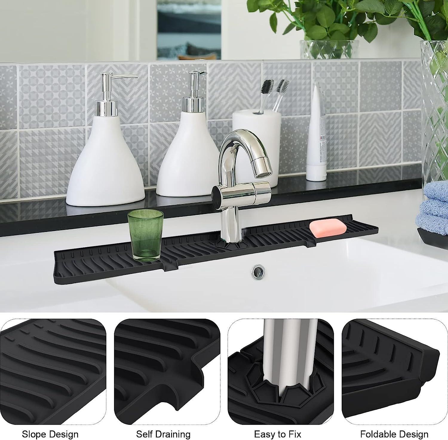30 Inch Nontoxic Silicone Kitchen Guard , Restaurant Faucet Splash Guard Mat