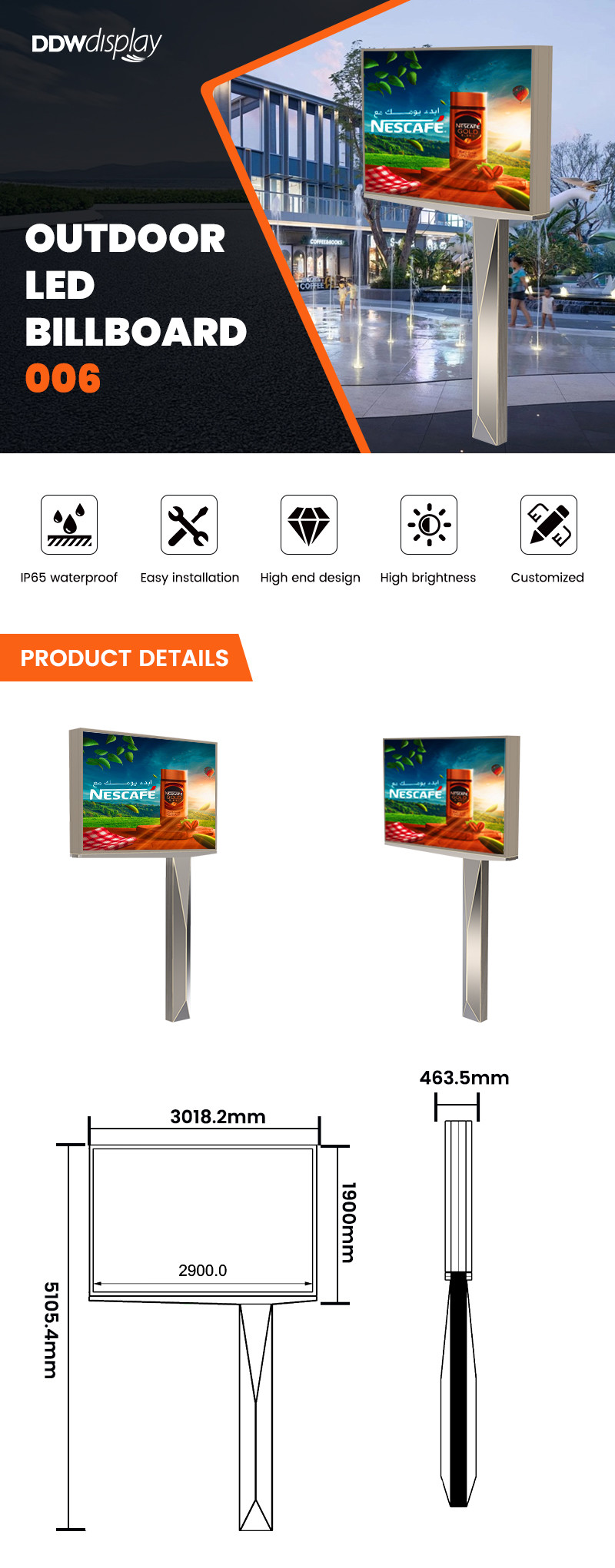 Easy installation steel digital display led screen outdoor P 6 advertising sign boards